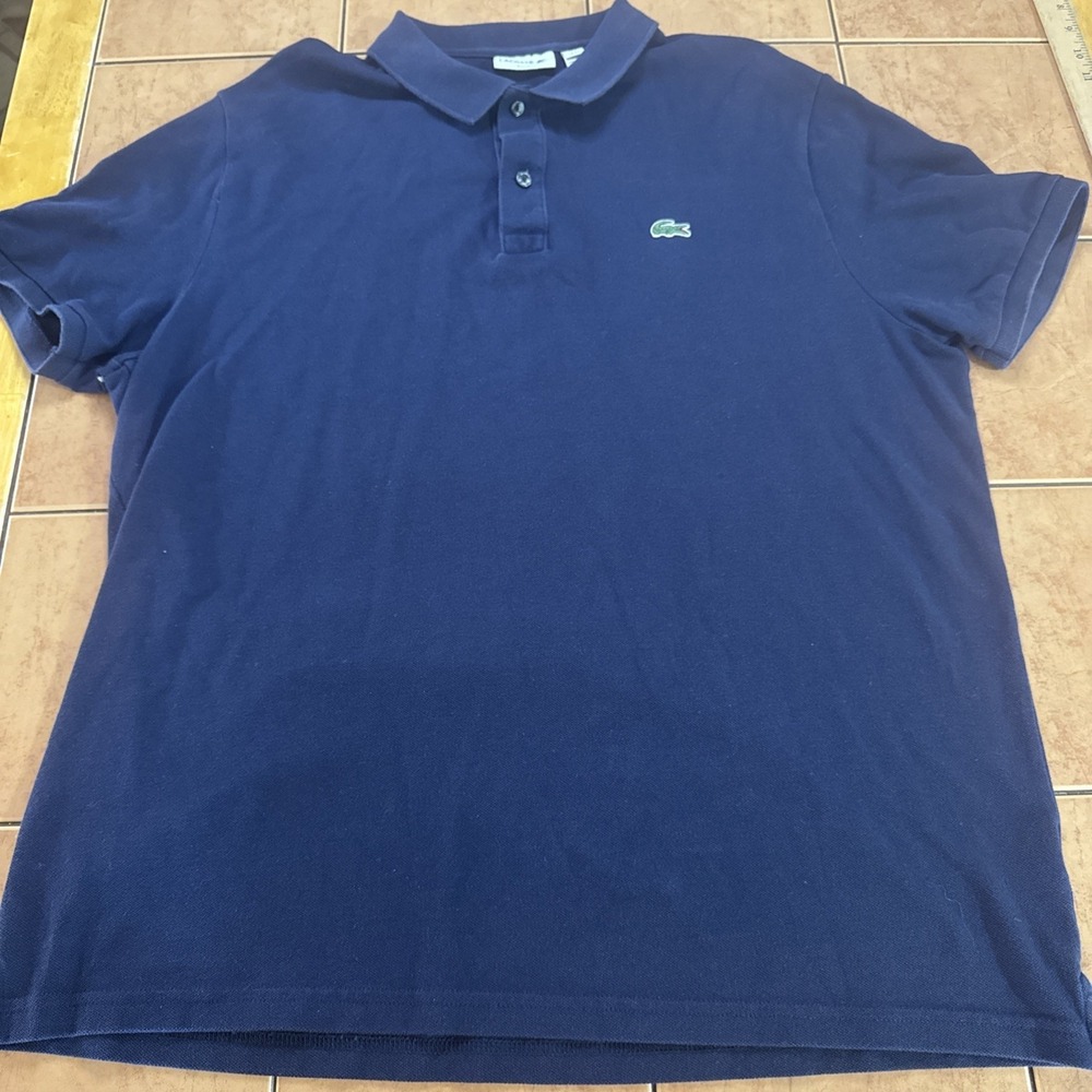 Lacoste Mens 3XL Blue Short Sleeve Polo Shirt Slim Fit Croc‎ Logo Preppy Casual